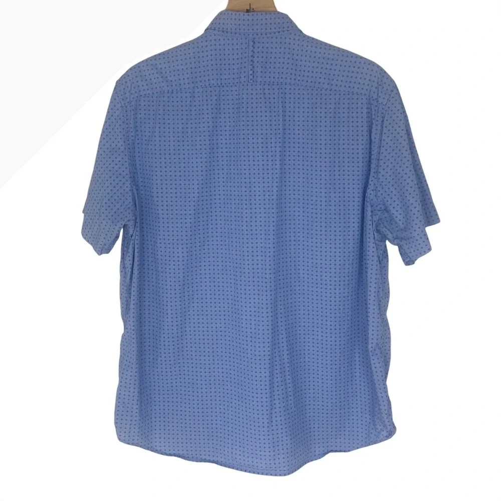 Banana Republic Luxe Poplin Shirt Mens XL Slim Fit Blue‎ Geometric Short Sleeve